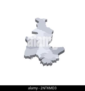 North Korea political map of administrative divisions - provinces. 3D isometric blank vector map in shades of grey. Stock Vector