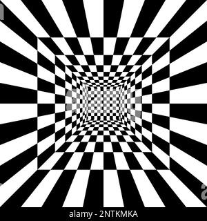 Square room with checkered surface. Hall, studio or portal interior texture in perspective. Inside structure of box with black and white squared Stock Vector