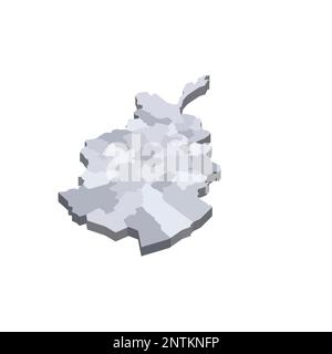 Afghanistan political map of administrative divisions - provinces. 3D isometric blank vector map in shades of grey. Stock Vector