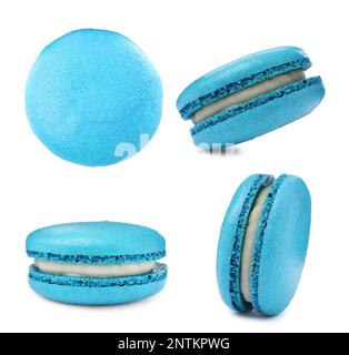 Set with delicious macarons on white background Stock Photo