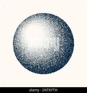 Round shaped dotted object, vintage stipple element. Fading gradient. Stippling, dotwork drawing, shading using dots. Halftone disintegration effect Stock Vector