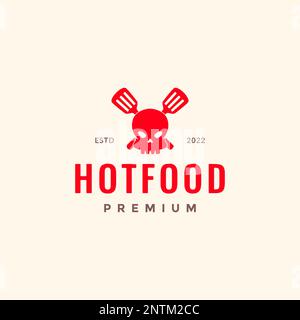 skull cranium with cross spatula chef restaurant food spicy hot taste colored hipster logo design vector icon illustration Stock Vector