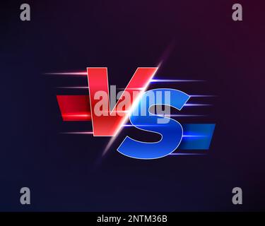 Vs or versus sign, vector game or sport confrontation symbol, red and blue glow letters on dark blue background. Sports game, fight or battle competition challenge, martial arts combat emblem Stock Vector