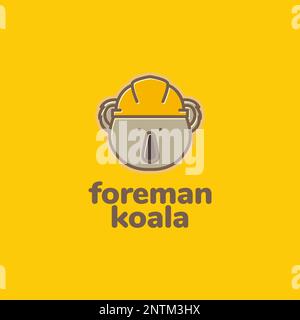 face animal cute mascot koala foreman helmet logo design vector icon illustration Stock Vector