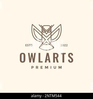 flying flap wings owl modern geometric line hipster logo design vector icon illustration Stock Vector