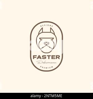 face animal pets dog dobermann line vintage badge logo design vector icon illustration Stock Vector