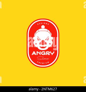 face sumo fat man angry sport badge vintage logo design vector icon illustration Stock Vector