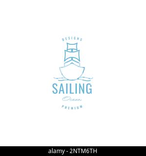boat ship big sailing ocean line sailor fishing logo design vector icon illustration Stock Vector