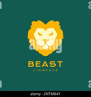 face beast savanna forest animal lion mane mascot line flat logo design vector icon illustration Stock Vector