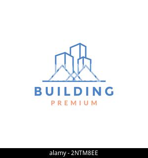 geometric line roof home house real estate with high building city modern logo design vector icon illustration Stock Vector