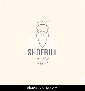 head bird shoebill predator fish hunter rivers lake strong beak line hipster logo design vector icon illustration Stock Vector