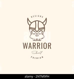 skull helmet warrior viking nordic fairy tale lines hipster logo design vector icon illustration Stock Vector