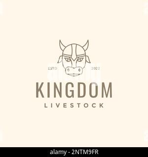 mascot cartoon head cow horned livestock farm helmet hipster logo design vector icon illustration Stock Vector