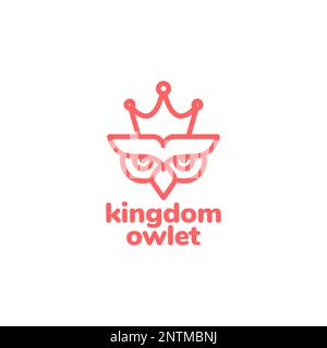 face owlet king crown line art kingdom cute logo design vector icon illustration Stock Vector