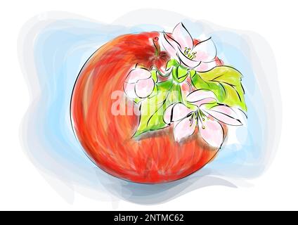 apple and flower vector illustration isolated on white background Stock Vector