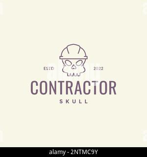 skull contractor building helmet line hipster logo design vector icon illustration Stock Vector