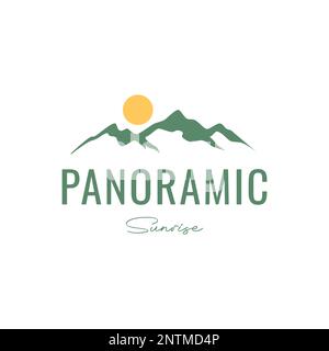 panoramic sunrise mountain hill peak nature relax logo design vector icon illustration Stock Vector