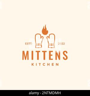 cooking safe fire flame mittens care line hipster logo design vector icon illustration Stock Vector