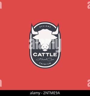 colored vintage badge with head cow livestock cattle logo design vector ...