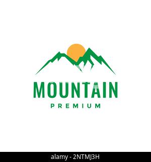 peak high hill mountain sunset forest simple logo design vector icon illustration Stock Vector
