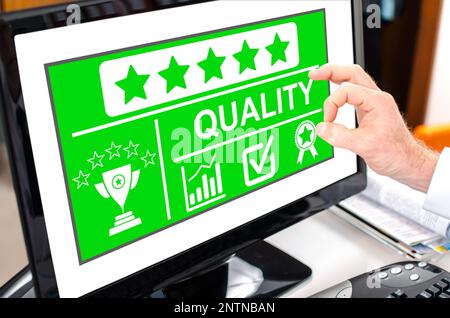Quality concept shown on a computer screen Stock Photo