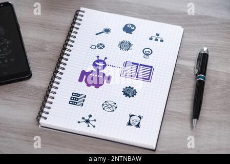 Machine learning concept drawn on a notepad Stock Photo