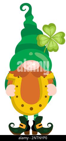 St Patrick s day gnome holding a lucky horseshoe Stock Photo