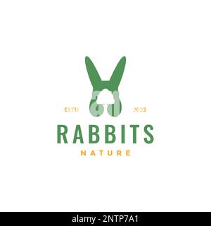 rabbit hare ears animals pets trees leaves logo design vector icon illustration Stock Vector