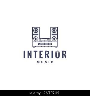 interior sound music speaker modern minimalist line logo design vector icon illustration Stock Vector