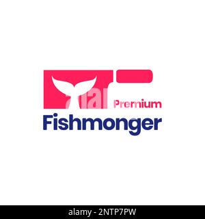 fishmonger fish sale store knife fresh food logo design vector icon illustration Stock Vector
