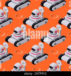 Robot rover on the surface of mars, seamless pattern. Vector clipart Stock Vector