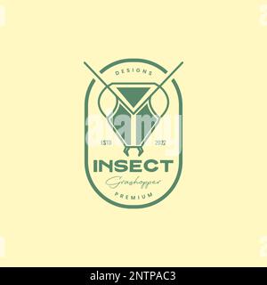 grasshopper insect head geometric badge simple logo design vector icon illustration Stock Vector