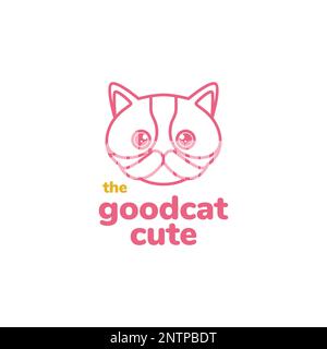 cartoon mascot cat fat head kitten cute line minimalist logo design vector icon illustration Stock Vector