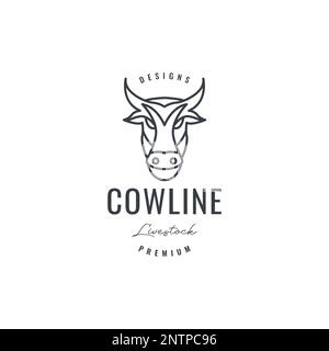 head cow fat meat livestock cattle milk grill roasted line minimal hipster logo design vector icon illustration Stock Vector