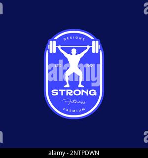 strong man weightlifting sport gym fitness badge logo design vector icon illustration Stock Vector