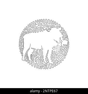 Single curly one line drawing of scary warthog abstract art. Continuous line drawing design vector illustration of tusks warthog facing forward Stock Vector
