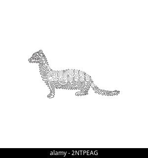 Single one line drawing of weasel aggressive predators abstract art. Continuous line drawing graphic design vector illustration of carnivores mammal Stock Vector