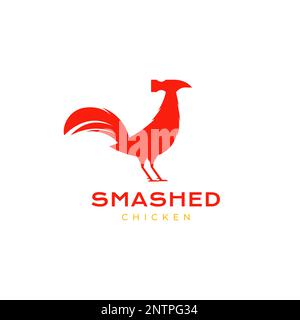 smashed chicken rooster hammer food steak grill roasted food logo design vector icon illustration Stock Vector
