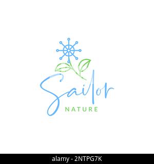 plant flower sailor boat feminine minimalist logo design vector icon illustration Stock Vector