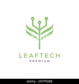 trident leaves technology connect nature logo design vector icon illustration Stock Vector