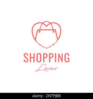 shopping bag love sale market shop store minimalist logo design icon vector illustration Stock Vector