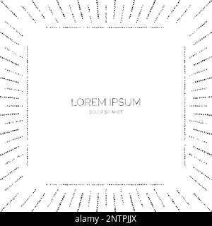 Grainy textured frame. Black stipple dots sunbeams separator and divider. Noise dot rays frame. Vector background  Stock Vector