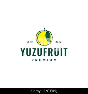 fruit fresh yuzu orange minimal lines art logo design icon vector illustration Stock Vector