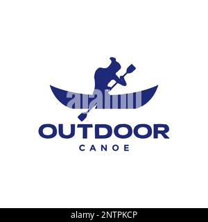 lake canoe boat sport paddle wood young man logo design vector icon illustration Stock Vector