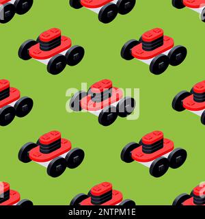 Lawnmower robot on the lawn, seamless pattern. Vector clipart Stock Vector