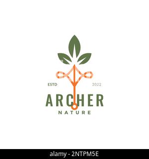 archer arrows leaves nature aesthetic minimalist logo design vector icon illustration Stock Vector
