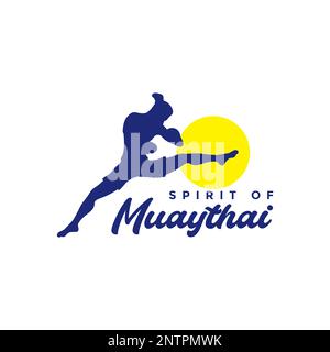 cool you man fighter kick muaythai sport isolated logo design vector icon illustration Stock Vector