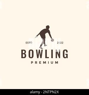 young man playing sport bowling silhouette hipster logo design vector icon illustration Stock Vector