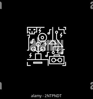 interior set art line music radio lighting hand drawn modern logo design vector icon illustration Stock Vector