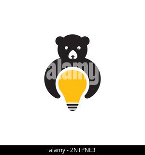 honey bear hold bulb lamp lighting ideas creative logo design vector icon illustration Stock Vector